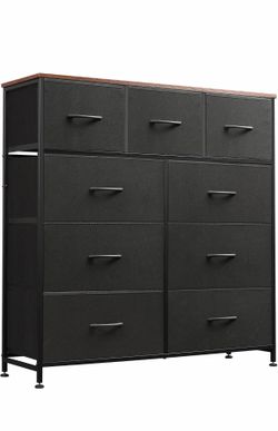 Brand New 9 Drawer Fabric Dresser Storage Tower – Rustic Brown & Black