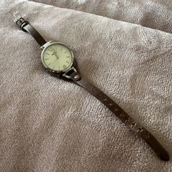 Fossil Georgia ES3060 Women’s Watch - Brown Leather Slim Strap - Silver Dial