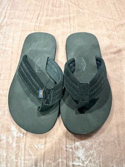 Rainbow Sandals Black Leather Flip Flops
