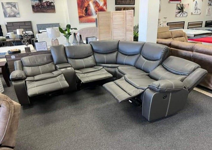 Black breathable air leather modular manual recliner sectional sofa set