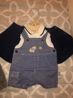 Preemie baby boy outfit overalls with a jacket and onesie.