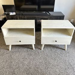 Two mid century modern night stand with UBS plug in charging port Sturdy Wood