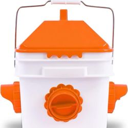 10 Pounds Chicken Feeder with 4 Ports, Rainproof Poultry Feeder for Up to 10 Adult Chickens or 15 Chicks(Orange
