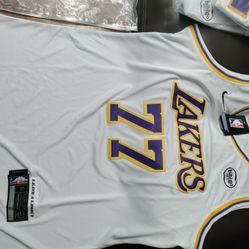 Laker Jerseys White Purple Gold Trim Number 77