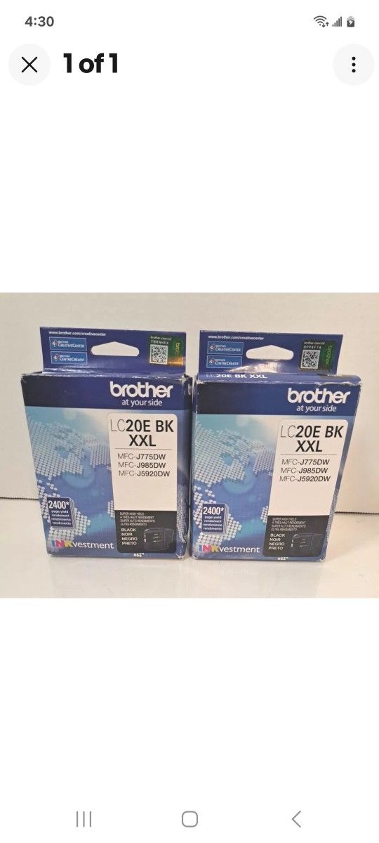 Brother® LC20 Extra-High-Yield Black Ink Cartridge, LC20EBK- LOT OF 2