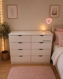 White 8 drawer dresser with rails