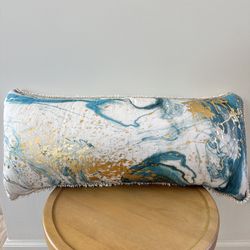Long Blue & Gold Decor Pillow