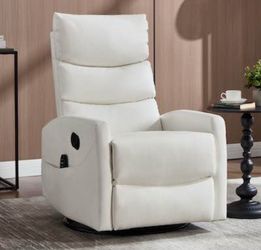 White Electric Recliner Heated Massage 360° Swivel Rocker w/ Remote, Pocket