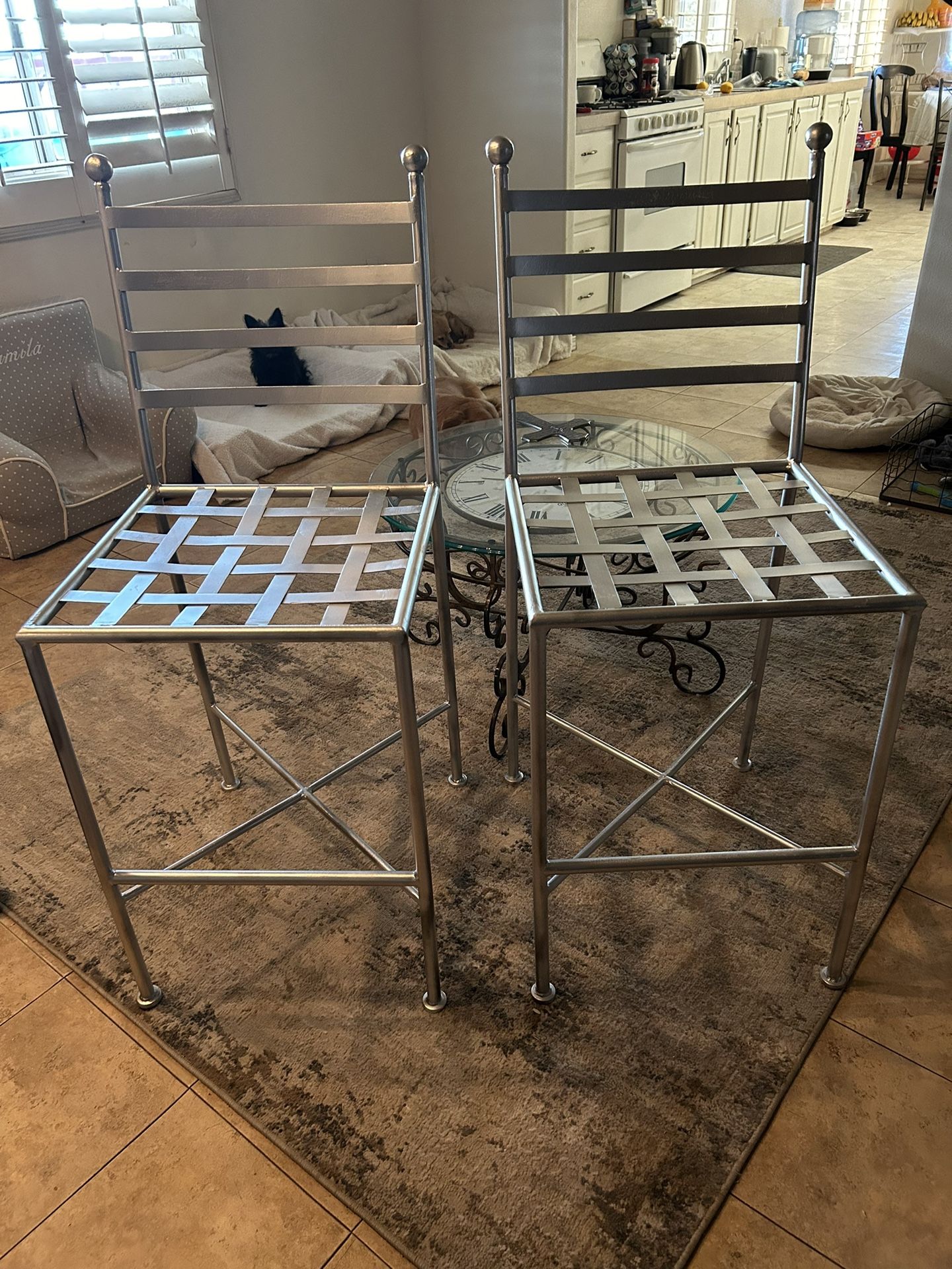 2 Metal Silver Stools