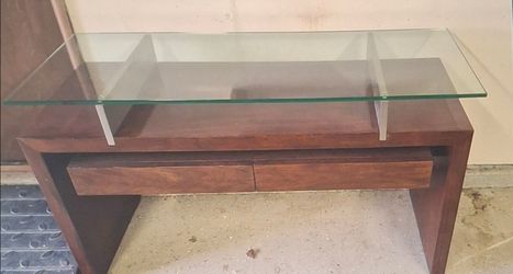 Wood Console Table with Glass Top