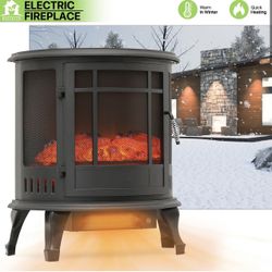 Electric Fireplace 1400W Space Heater Simulated Fire Flame Adjustable Brightness