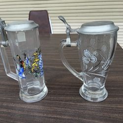 German Glass & Pewter Beer Steins 95% Zinn Alwe Hillscheid 
