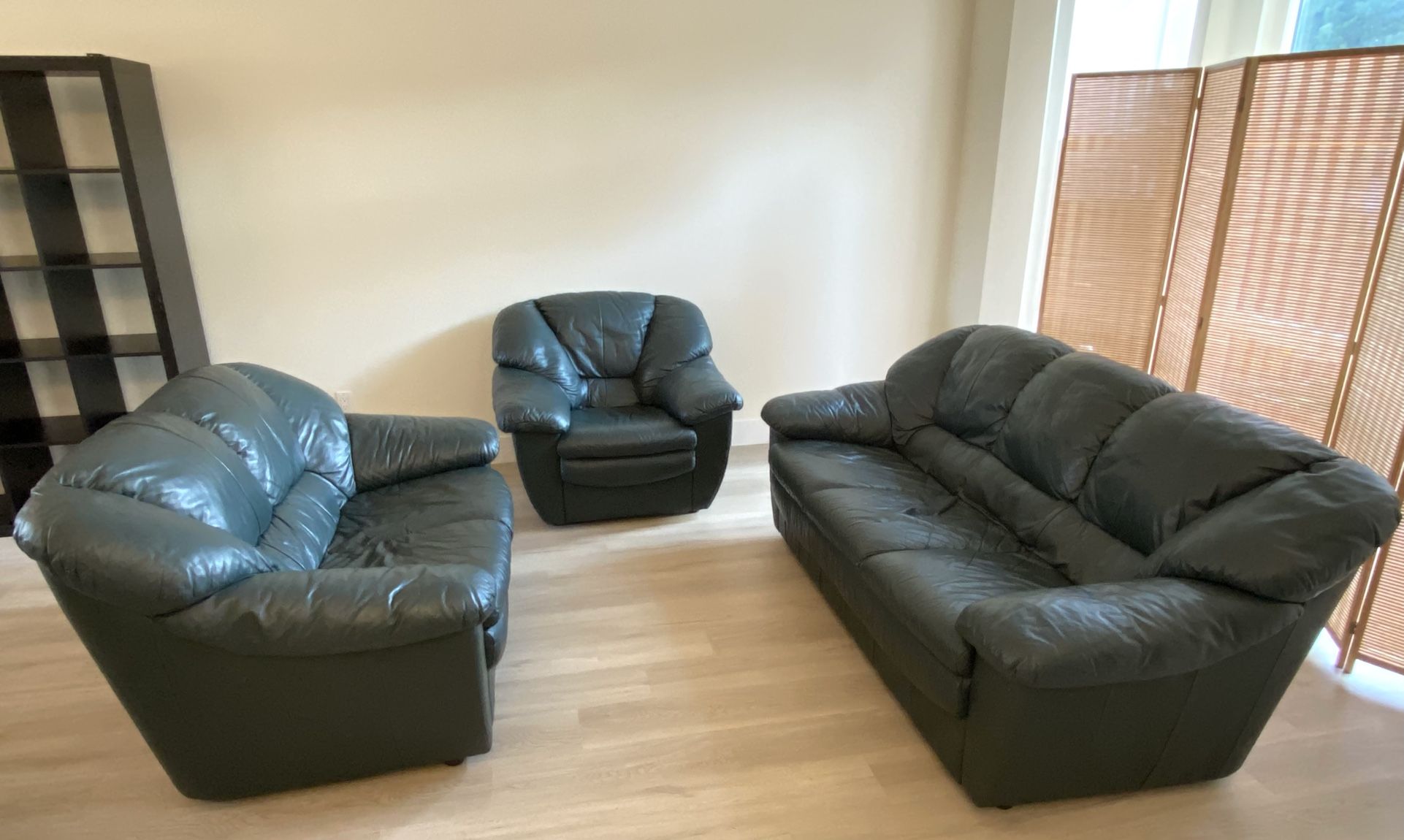 GENUINE PREMIUM LEATHER SOFA SET, CLEAN!!