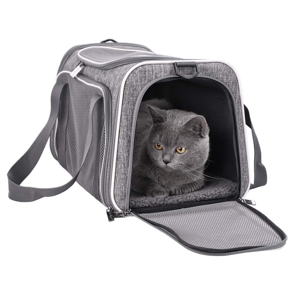 petisfam Top Load Cat Carrier Bag for Medium Cats and Small Dogs. Airline Approved, Collapsible, Escape Proof and Auto-Safe. Easy to get cat in and Ma