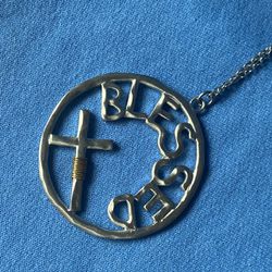 Silver & Gold Tone Blessed Pendant Necklace