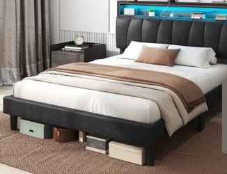 LED Queen Bed Frame and Mattress