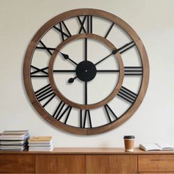 Blueprint Ivy 24 Inch Large Rustic Wall Clock Silent Non-Ticking Wooden Wall Clocks with Roman Numerals