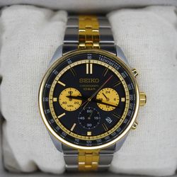Seiko 8T63-00W0 Chronograph Tachymeter Quartz Two-Tone Men's Watch Japan 10 Bar