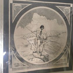 Extremely Rare Aquatint Etching by Wind Chaney Miwok Kiowa Tribe framed 19 3/4" square