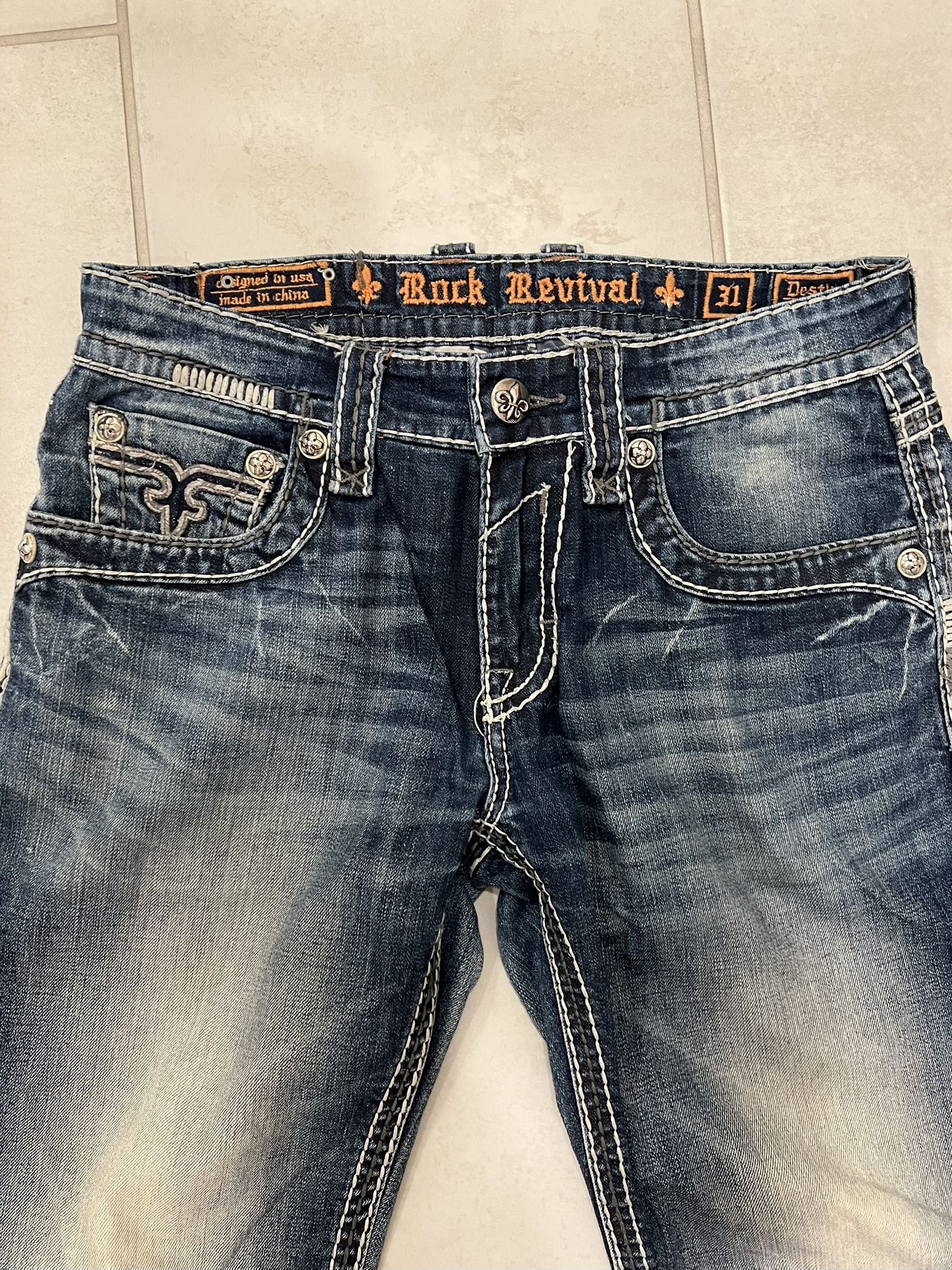Mens Size 31x34 Rock Revival Jeans, Boot Cut (Used)