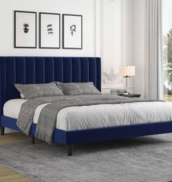 Double Navy Velvet Bed