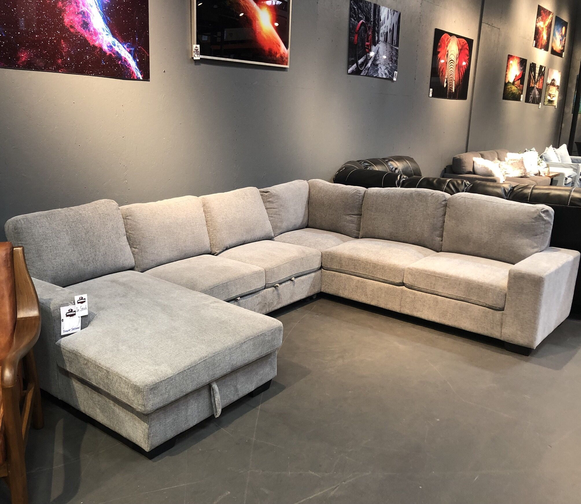 Grey Fabric Sleeper Sectional w Storage Chaise