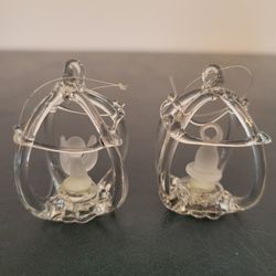 2 Vintage Blown Spun Glass Birdcage Christmas Ornaments