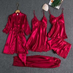 5 Pcs Set Of Sleepwear Nightgown Robe Silk Satin Women's Ladies Pajamas.