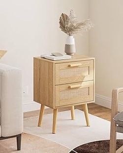 B347 $40 Rattan Night Stand,Modern nightstand Boho Bedside Table with 2 Drawer,Small End Side Table for Bedroom,Living Room,Office,Natural Product D