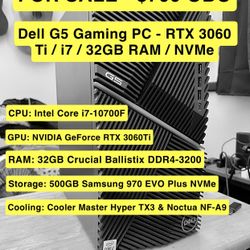 $600 OBO - Dell G5 Gaming PC - RTX 3060 Ti / i7 / 32GB RAM / 500GB NVMe / Upgrades