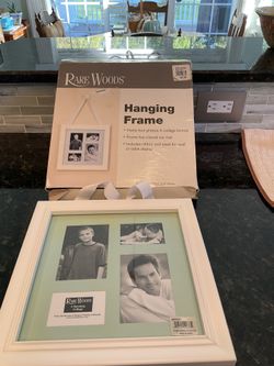 Rare woods hanging frame . White with ribbon