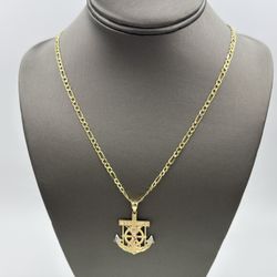 14KT YELLOW GOLD 24” FIGARO LINK CHAIN 9.6GR 3.3MM W/14KT YELLOW GOLD RELIGIOUS CHARM 4.5GR