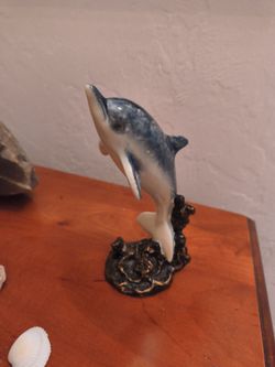 Ceramic Dolphin Figurine on Decorative Base
