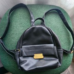 Reaction Kenneth Cole Black Pebbled Mini Backpack – Gold Clasp, Adjustable Straps

