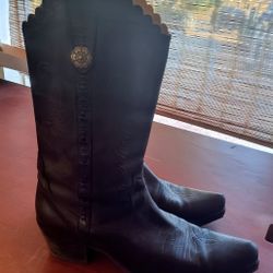 Western Black Leather Cowgirl Boots Size 40 Women's 9.5