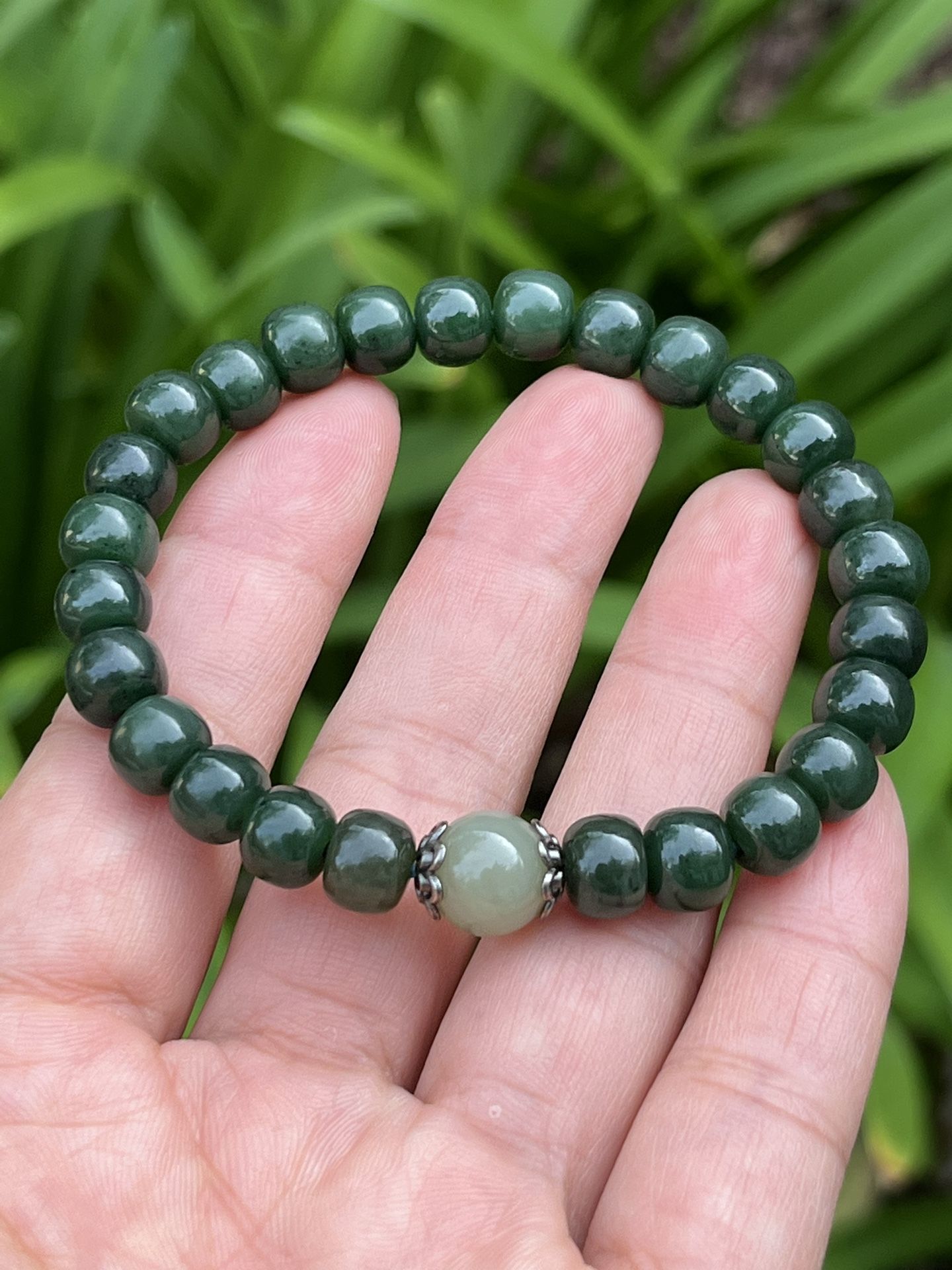 8mm 7 Inches Russian Green Jade Hetian Jade Bracelet