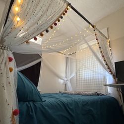 Complete Full Size Canopy Bed & Boho Decor Bundle