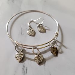Little Hearts Made With Love Bangle Bracelet Earrings Set Handmade
