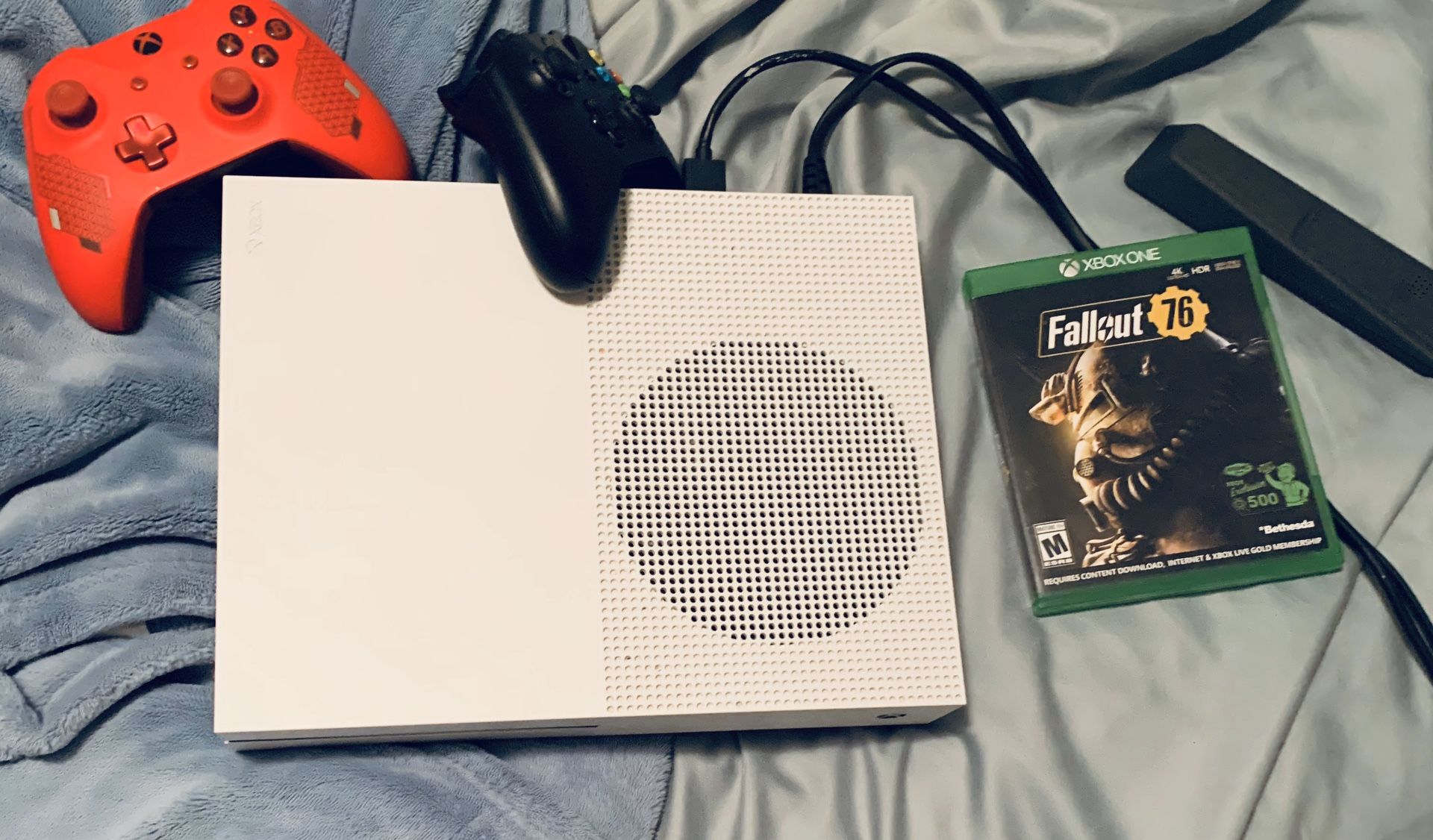 Xbox one S and two controllers and fallout76 and Tom Clancy’s division 2