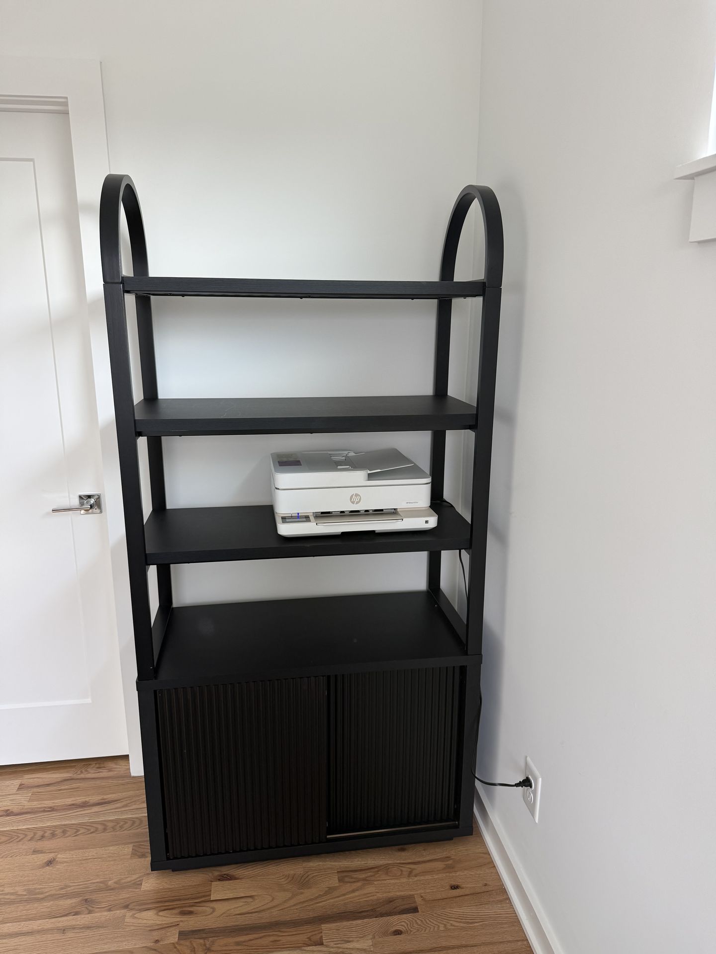 Black fluted 3 shelf book case with storage cabinet - Drew Barrymore