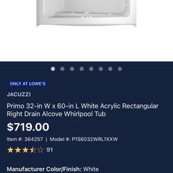 Primo Jacuzzi 32"W x 60"L