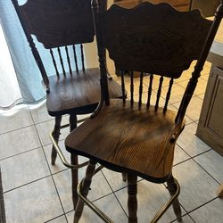 Two Wood Carved Barstools