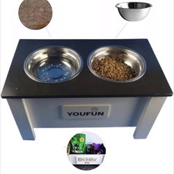 Raised Dog Bowl Stand with Internal Storage, Elevated Dog Bowls with Double Stainless Steel Dish Seperate Design Easy Reach Pet Diner for Cats & Dogs