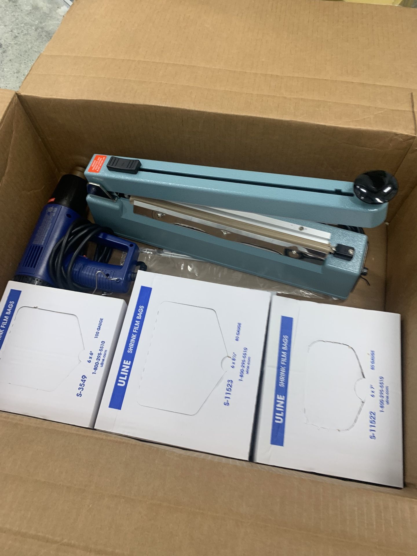 Shrink Wrap Sealer/Cutter + Heat Gun + 3,000 Bags