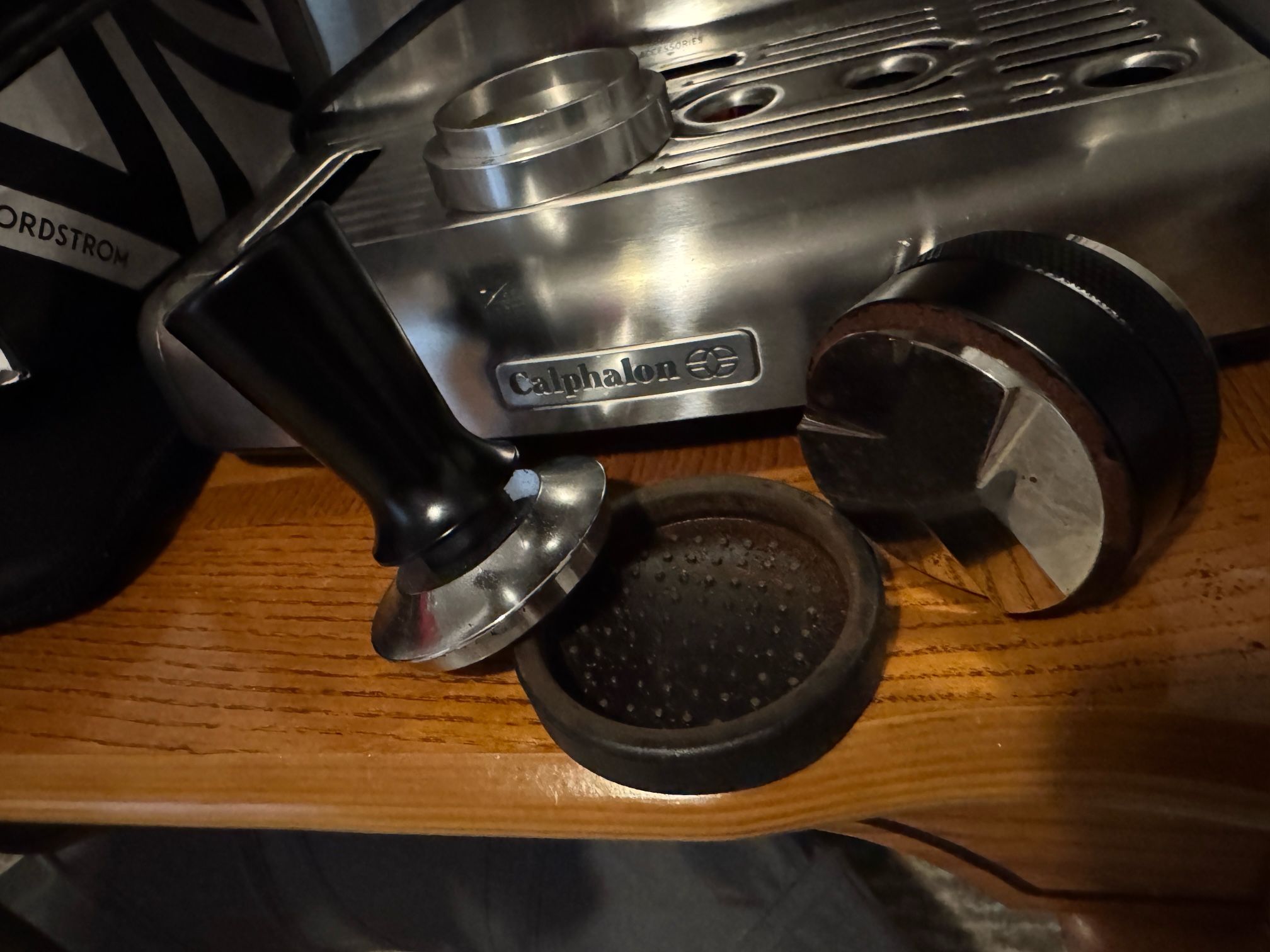 Espresso machine, coffee, tamper and coffee leveler