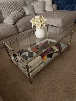 Modern Glass & Silver Metal Coffee Table