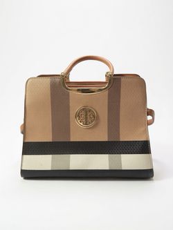Striped Women’s Satchel Top Handle Bag w/ Detachable Strap, Zip, Pockets