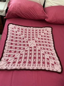 29” Handmade Crochet sauare Spiderweb Pattern doily