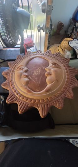 Terracotta Sun and Moon Face Wall Plaque