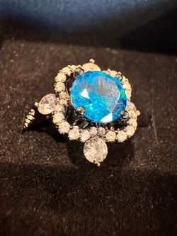 Black Tone Ring with Blue Center Stone